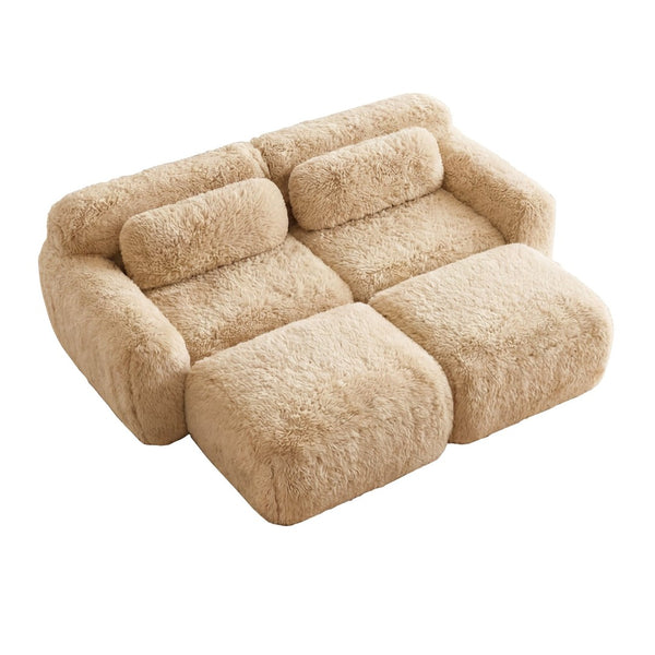 English Elm 80''soft Plush Modular Sectional Sofa with Chaise Deep Seat High Density Foam Living Room Light Khaki W714S01566