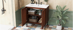 English Elm Christopher Knight Home® - 30" Vintage Bathroom Vanity with Rectangle Ceramic Sink, Rubber Wood Legs, Soft-Close Doors, Adjustable Shelves Antique brown,Dark Brown N817P245324B