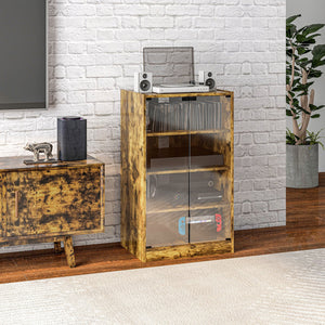 English Elm HOMCOM 4-Tier Media Cabinet with Tempered Glass Doors, Adjustable Shelves, Cable Management, Sleek AV Storage Rustic Brown W2225P200451