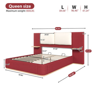 English Elm Christopher Knight Home® - Queen Plush Leather Upholstered Bed Frame with Wingback Headboard, Wavy Footboard, Quiet Support Red 50.63 L x 18.88 W x 8.25 H N761S0000023R