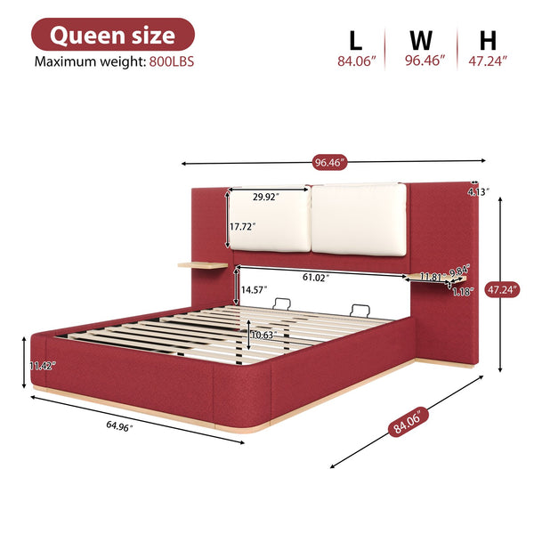 English Elm Christopher Knight Home® - Queen Plush Leather Upholstered Bed Frame with Wingback Headboard, Wavy Footboard, Quiet Support Red 50.63 L x 18.88 W x 8.25 H N761S0000023R