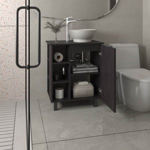 English Elm Vanity Black Wengue Engineered Wood Sink Cabinet with 1 Door 5 Shelves 4 Legs Compact Storage B097P350316