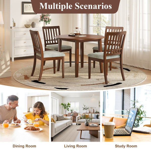 English Elm 5-piece Round Folding Dining Set with Mdf Table and Upholstered Chairs for Small Spaces Brown N752S0010618D
