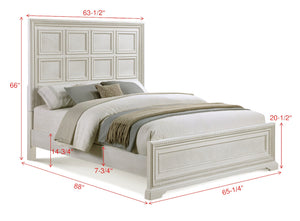 English Elm 1Pc Elegant Queen Headboard Bed In Antique White – Geometric Design For Timeless Bedroom Style B2741S00748