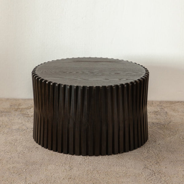 English Elm Vintage Round Nesting Coffee Tables Set of 2 — Textured Cylindrical Wood Accent Tables, Sturdy 110lb Capacity, No-Assembly Dark Brown W757P264674