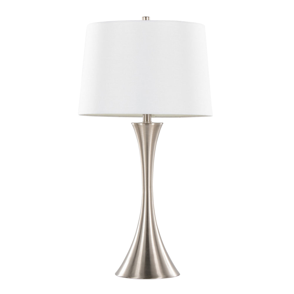 English Elm Lenuxe 29" Modern Metal Table Lamp Set Of 2 In Brushed Nickel With White Linen Shade For Home Decor B202P224103