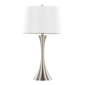 English Elm Lenuxe 29" Modern Metal Table Lamp Set Of 2 In Brushed Nickel With White Linen Shade For Home Decor B202P224103