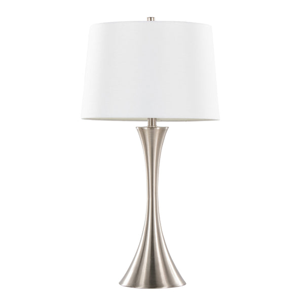 English Elm Lenuxe 29" Modern Metal Table Lamp Set Of 2 In Brushed Nickel With White Linen Shade For Home Decor B202P224103