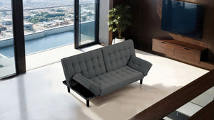 English Elm Dark Gray Futon Sofa With Biscuit Tufting – Stylish Convertible Couch With Adjustable Arm Rests! B2741P314790