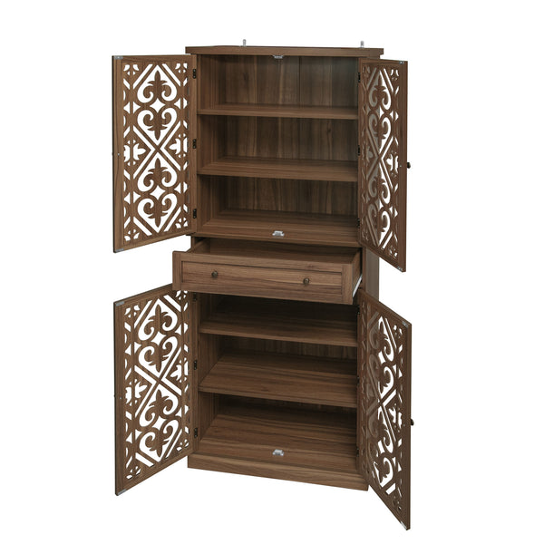English Elm 4 Door Cabinet with Drawer, Anti-Topple Safety, 4 Adjustable Shelves, Metal Hinges, Compact 43" L W688P179032