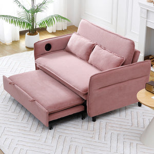 English Elm 65.74-inch convertible letter sofa bed with adjustable armrests, pull-out extension, cup holders, durable frame and plush sponge cushions Pink W3371P311783