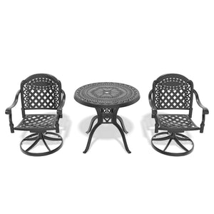English Elm 3-Piece All-Weather Cast Aluminum Dining Set With Swivel Chairs & Round Table For Cozy Outdoor Spaces P2 W1710S00297-GIGA