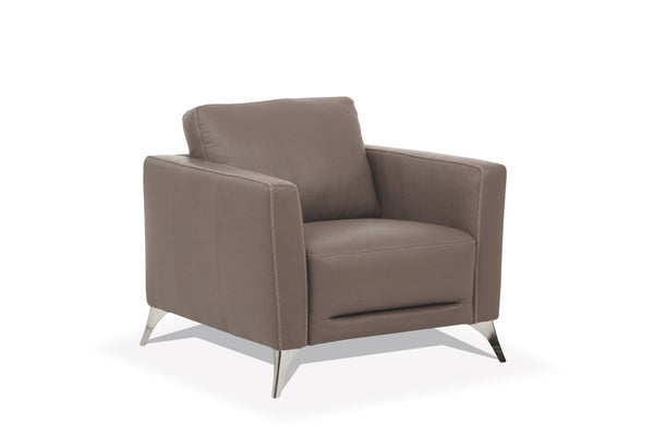 English Elm Malaga Italian Genuine Leather Accent Chair with Chrome Legs for Modern Living Taupe B2726P496934