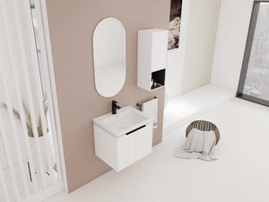 English Elm 24" Wall-Mounted Bathroom Vanity With Ceramic Sink & Side Cabinet - Stylish Soft-Close Design! W999S00333