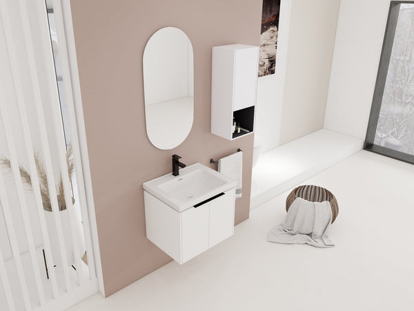 English Elm 24" Wall-Mounted Bathroom Vanity With Ceramic Sink & Side Cabinet - Stylish Soft-Close Design! W999S00333