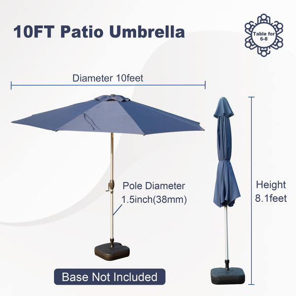 English Elm 10FT Patio Umbrella with Crank & Push-Button Tilt, UV-Resistant 180G Polyester Canopy, Wind Vent, Durable Ribs Navy Blue W1859P195941