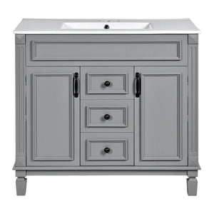 English Elm 36'' Modern Bathroom Vanity With Black Ceramic Top, Soft-Close Doors & Drawers For Stylish Storage N710P230231E
