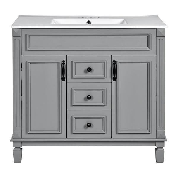 English Elm 36'' Modern Bathroom Vanity With Black Ceramic Top, Soft-Close Doors & Drawers For Stylish Storage N710P230231E