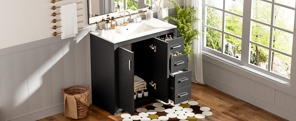 English Elm 36'' Bathroom Vanity with Ceramic Sink Combo Solid Wood Frame Soft-Closing Drawers Ample Storage Elegance Black N710P243327B