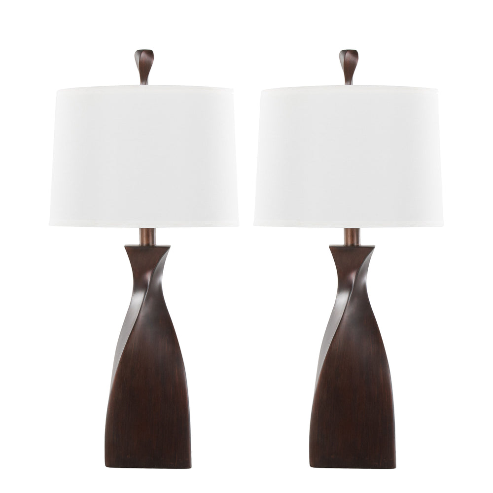 English Elm Curvo 30" Table Lamp Set of 2 – Copper Bronze Polyresin Base with Natural Linen Shade, 3-Way Elegance B202P224054