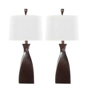 English Elm Curvo 30" Table Lamp Set of 2 – Copper Bronze Polyresin Base with Natural Linen Shade, 3-Way Elegance B202P224054