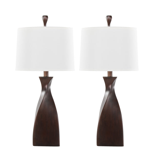English Elm Curvo 30" Table Lamp Set of 2 – Copper Bronze Polyresin Base with Natural Linen Shade, 3-Way Elegance B202P224054