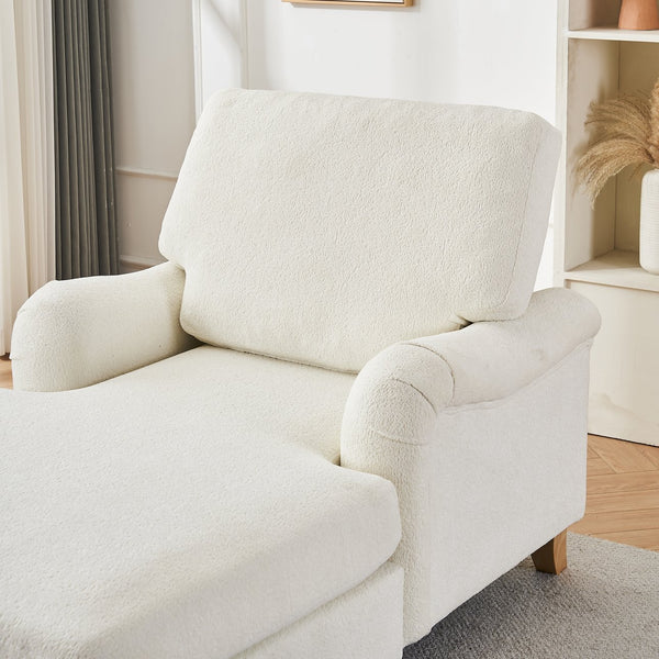 English Elm Modern Mid-Century Oversized Chaise Lounger Sofa Bed with Solid Wood Legs, Deep Seat Comfort Sleeper White W2363S00071