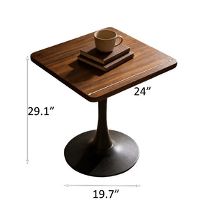 English Elm Square Tulip Pedestal Bistro Table Mid Century Walnut Finish Compact Dining for Two W2641P460037