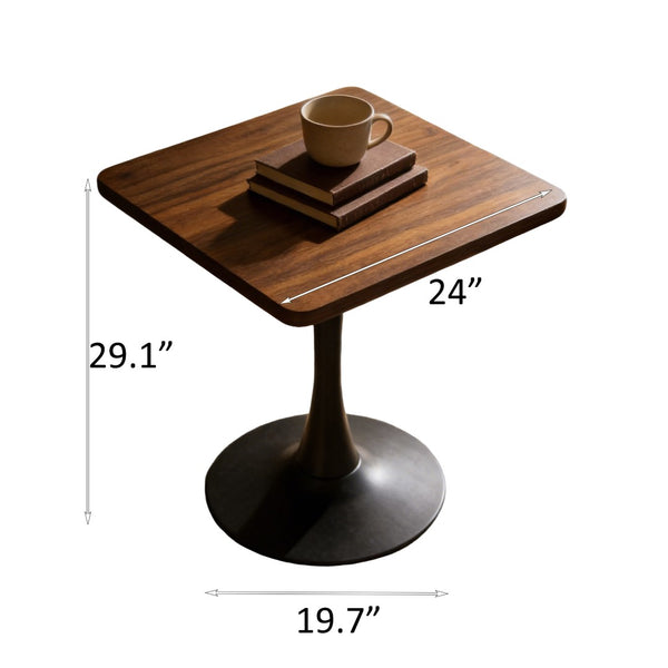 English Elm Square Tulip Pedestal Bistro Table Mid Century Walnut Finish Compact Dining for Two W2641P460037
