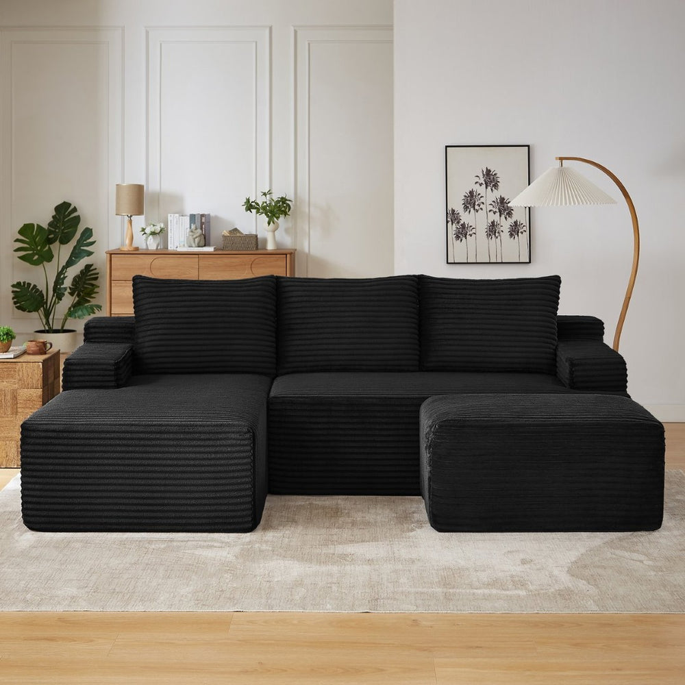 English Elm U-shaped Corduroy Cloud Sectional Deep Seat Modular Sofa for Living Room or Apartment W2339S00106