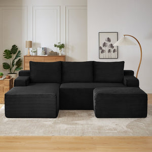 English Elm U-shaped Corduroy Cloud Sectional Deep Seat Modular Sofa for Living Room or Apartment W2339S00106