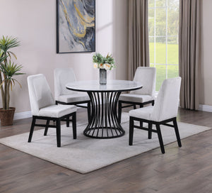 English Elm 1pc Round Faux Marble Dining Table 47.5" RD x 30"H — Sculptural Cage Base, Modern Black Finish B011S01393