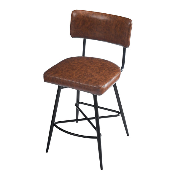 English Elm Christopher Knight Home® - 26''Retro Curved Back Swivel Counter Stools Set of 2 with Bowknot Footrest Smooth PU Leather Comfort Brown PU N780P199991B