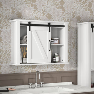 English Elm Bathroom Wooden Wall Cabinet with Barn Door, 2 Adjustable Shelves, 55 lb Load, 31.1x17.91x4.13 in W40935623