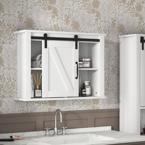 English Elm Bathroom Wooden Wall Cabinet with Barn Door, 2 Adjustable Shelves, 55 lb Load, 31.1x17.91x4.13 in W40935623