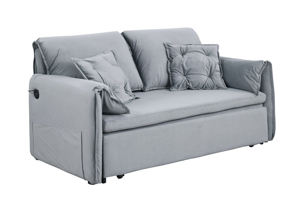 English Elm 3 In 1 Sleeper Sofa Couch Bed - Stylish Grey Velvet, Space-Saving Design, Versatile For Small Areas W1420P225081