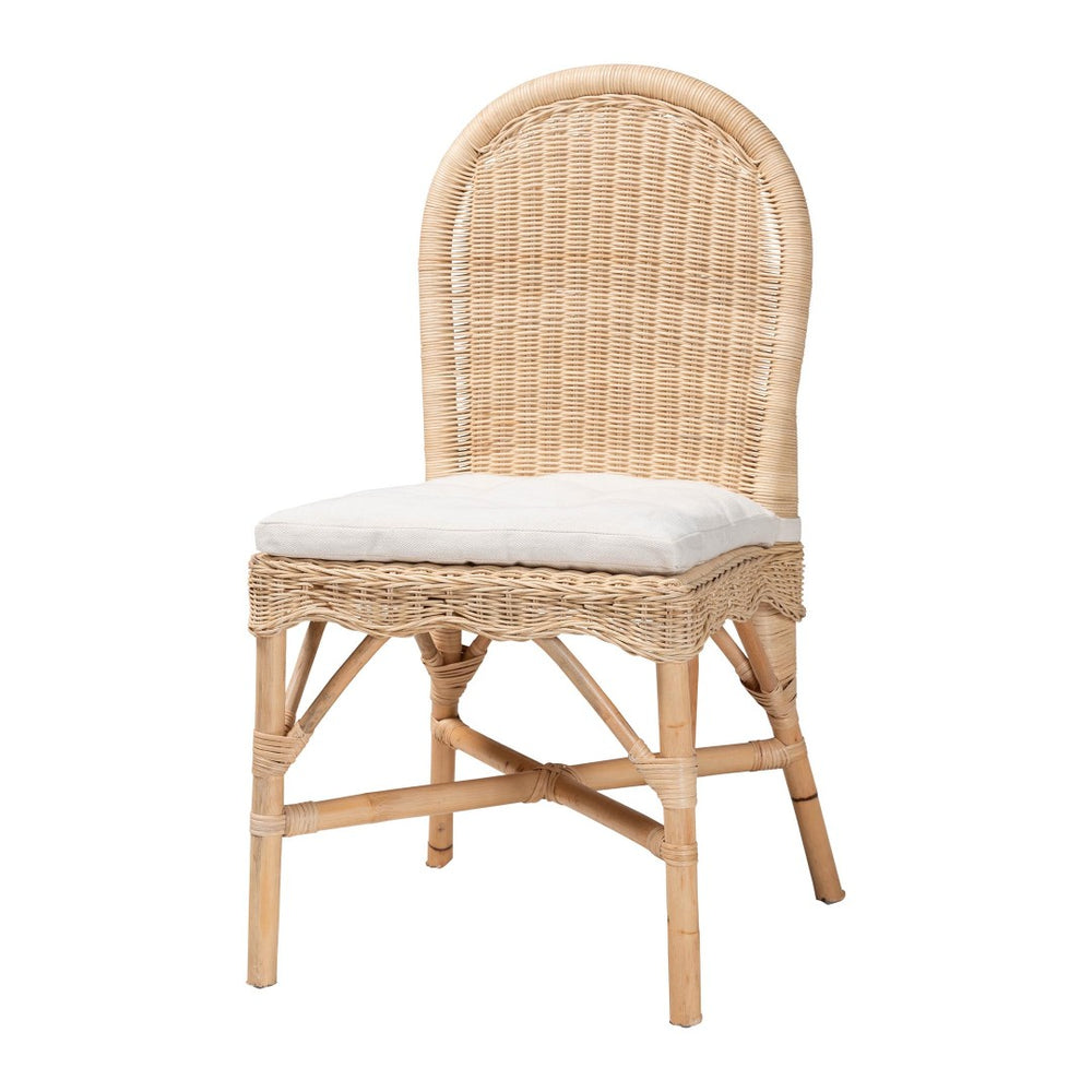 English Elm Bohemian Hand-woven Rattan Dining Chair with Scalloped Skirt and Cushioned Seat B2750P467812