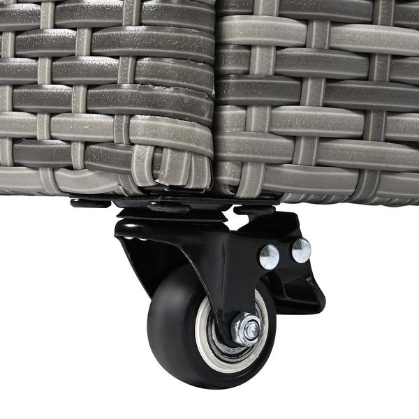 English Elm K&K 200 Gallon Wicker Deck Box with Lockable Lid, Hydraulic Pistons, Wheels, Weatherproof Storage Grey N707P245457G