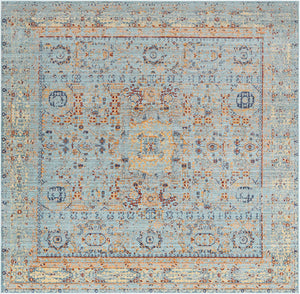 Unique Loom Austin Tremolo Machine Made Border Rug Light Blue, Cream/Gray/Ivory/Light Blue/Peach/Red/Yellow/Gold 8' 0" x 8' 0"