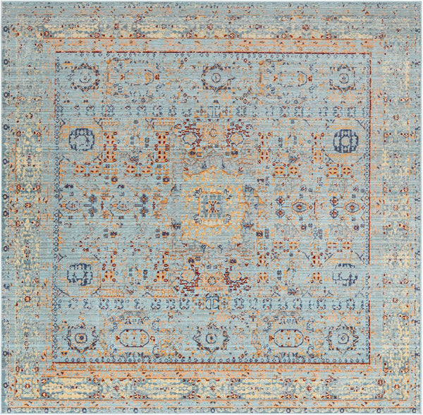 Unique Loom Austin Tremolo Machine Made Border Rug Light Blue, Cream/Gray/Ivory/Light Blue/Peach/Red/Yellow/Gold 8' 0" x 8' 0"