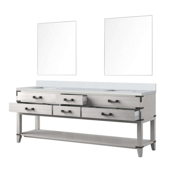 English Elm White Oak Double Bath Vanity 84" W With Cultured Marble Top & 36" Mirrors - Elegant Storage Solution B2731S01663-GIGA