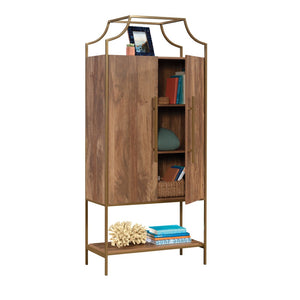 English Elm Storage Cabinet - Modern Brown Wood With Gold Accents, Space-Saving Design For Entryway & Living Room B356P367785-GIGA