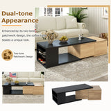 English Elm 47.2''-57''W Extendable Coffee Table With 2 Storage Drawers, Dual-Tone Wood Center Table With Extendable Sliding Tabletop, Multi-Functional Hidden Storage Sofa Table For Living Room, Black