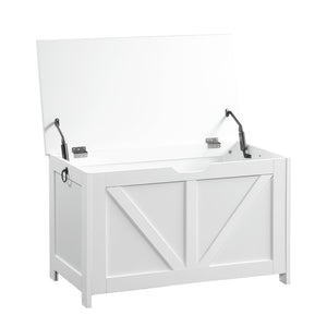 English Elm Storage Bench with Hinged Lid White Retro Box Organizer for Entryway or Bedroom Foot W3151P449053