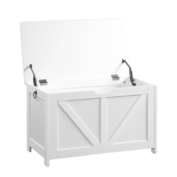 English Elm Storage Bench with Hinged Lid White Retro Box Organizer for Entryway or Bedroom Foot W3151P449053