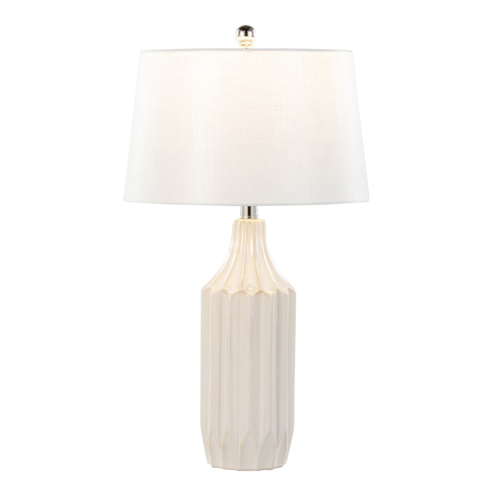 English Elm Stella Glossy Ceramic Table Lamp 23" with White Fabric Shade, Sleek Contemporary Lighting Accent Cream B202P224201