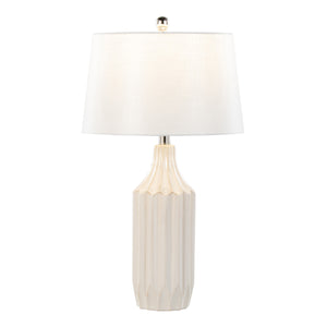 English Elm Stella Glossy Ceramic Table Lamp 23" with White Fabric Shade, Sleek Contemporary Lighting Accent Cream B202P224201