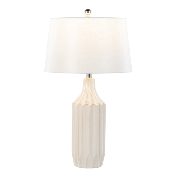 English Elm Stella Glossy Ceramic Table Lamp 23" with White Fabric Shade, Sleek Contemporary Lighting Accent Cream B202P224201