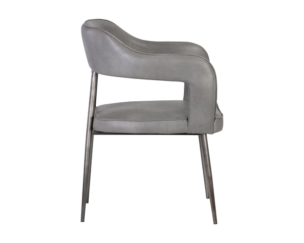 Sunpan Kenny Modern Dining Armchair with Unique Cutout Design and Sleek Gunmetal Stainless Steel Frame Bravo Metal