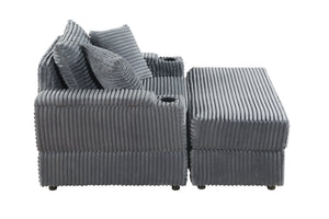 English Elm sofa Oversized Corduroy Deep-Seat Chaise with Ottoman and Lumbar Support — Plush, Sturdy Comfort Grey W1420S00009